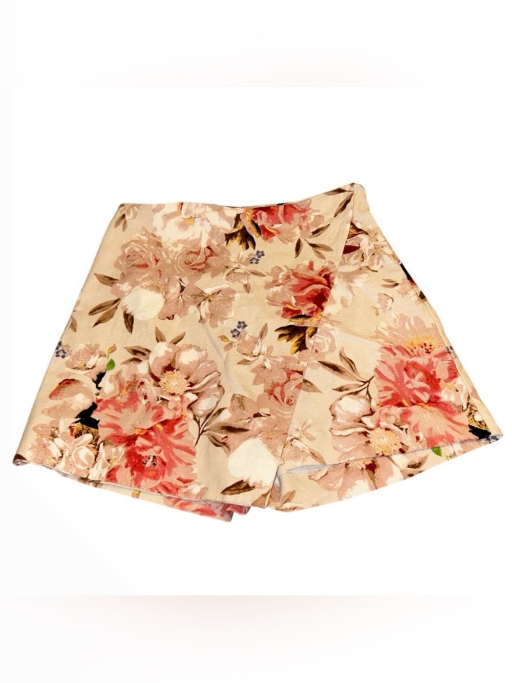 NWT Express Beige Floral Wrap-Front High Waist Linen - Size 2